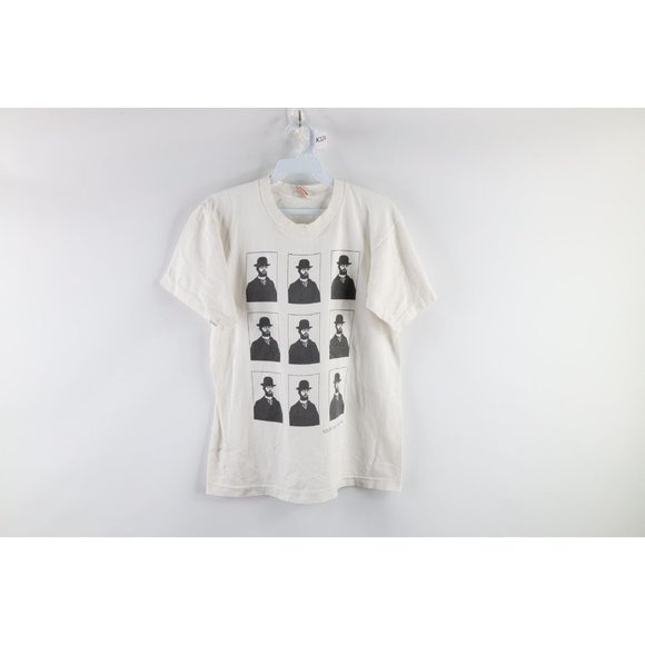 Vintage 90s Mens Medium Distressed Toulouse Lautrec Artist Spell Out T-Shirt USA - Picture 1 of 9
